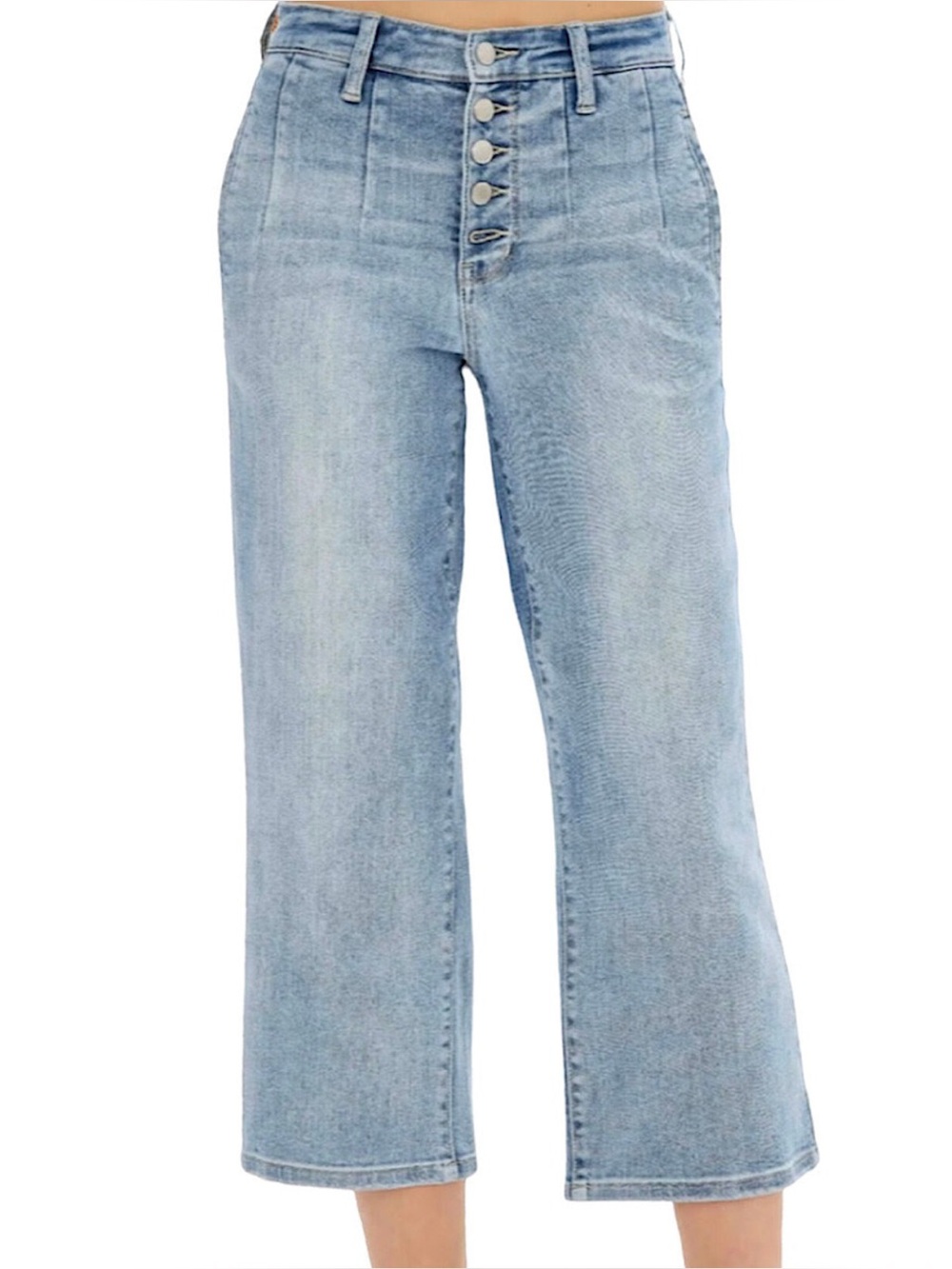 Judy Blue High Waist Button Fly Vintage Wash Crop Wide Leg Jeans Size 9 29